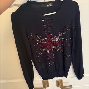 Love Moschino Navy Sweater with Red and Silver Stud Detail